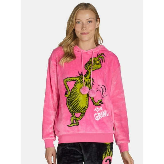 Dr. Seuss Women’s The Grinch Plush Graphic Hoodie, Sizes XXS-XXL