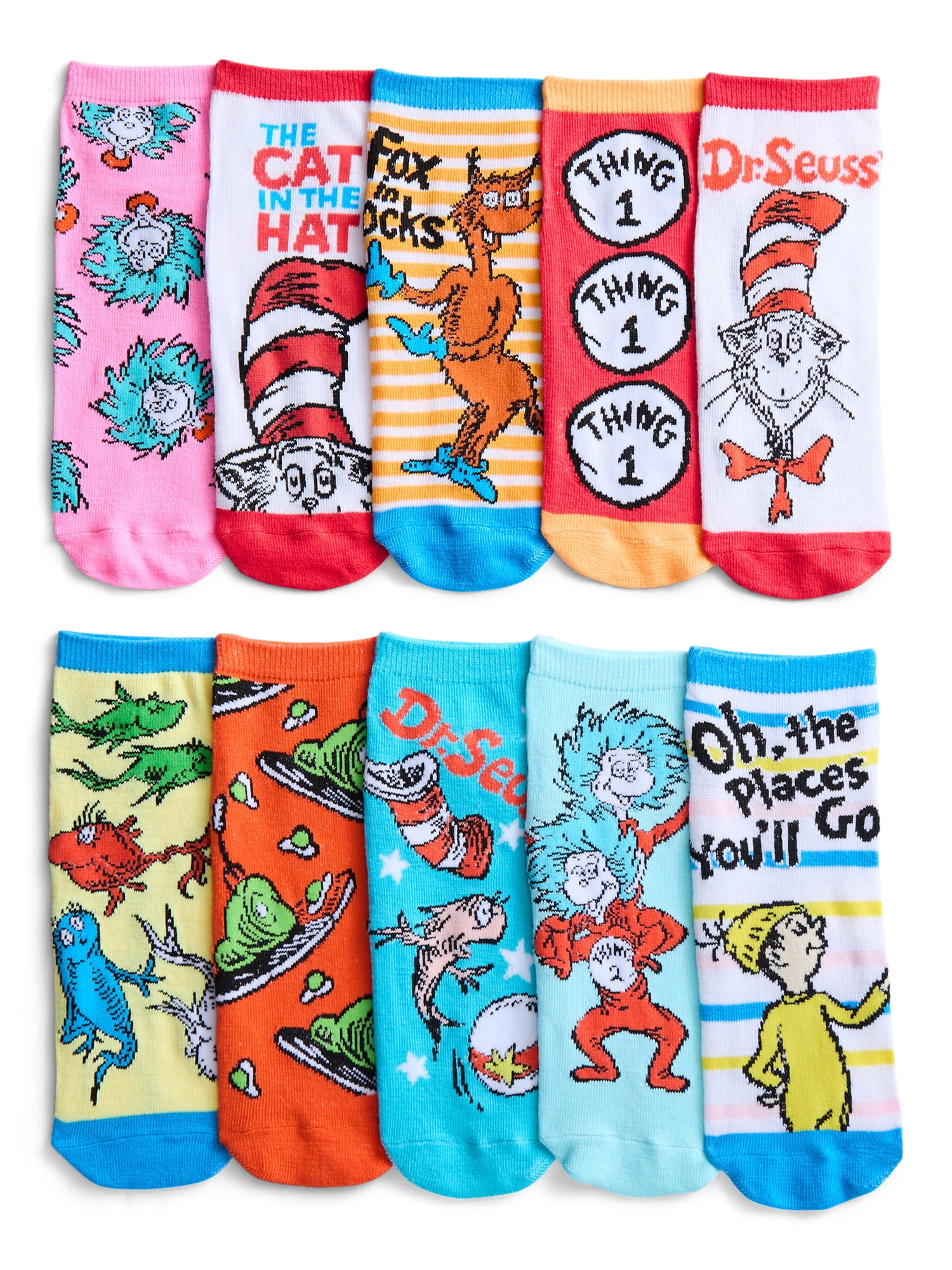 Dr. Seuss Women's Low-Cut Socks, 10-Pack, Shoe Sizes 4-10