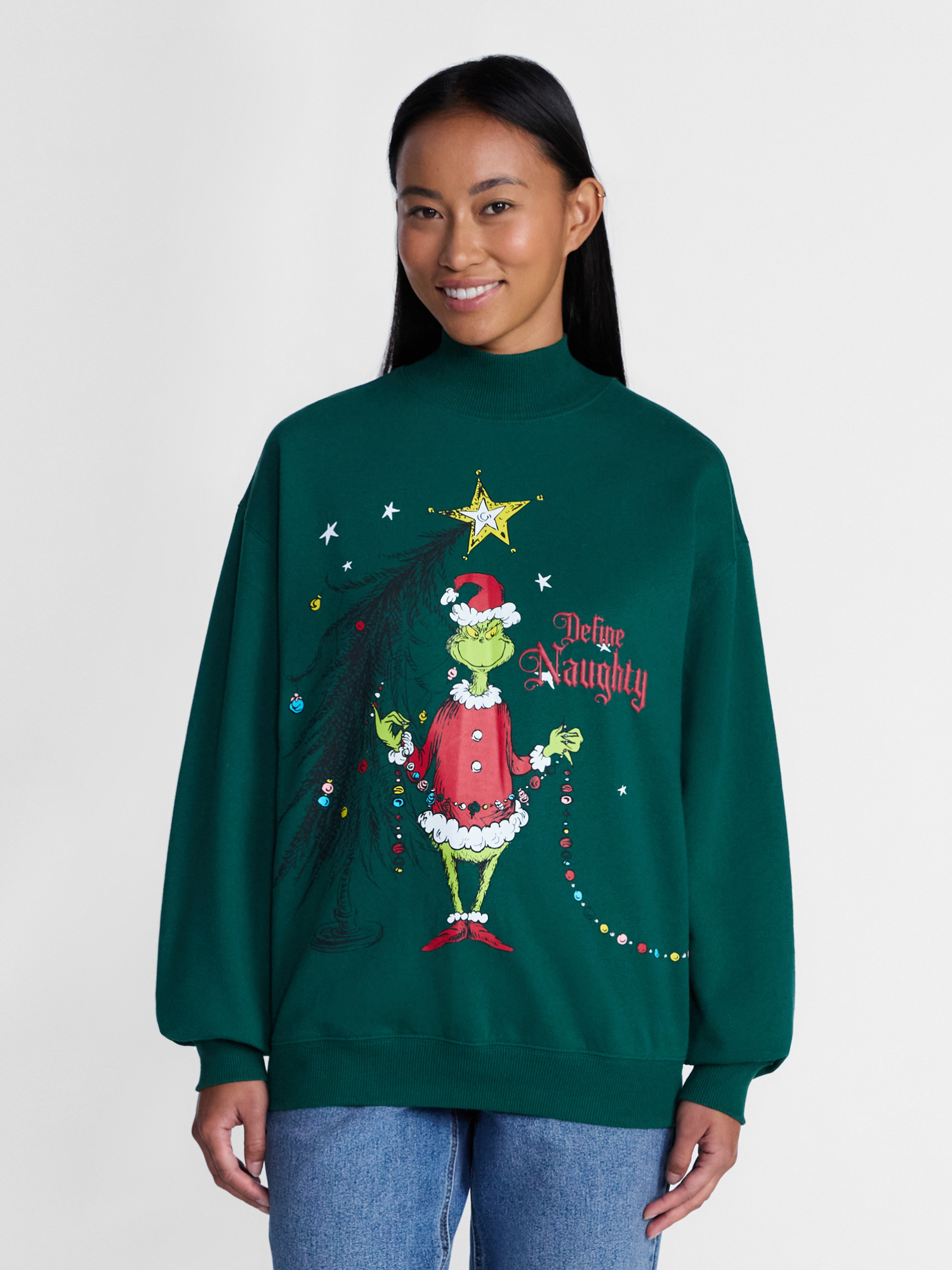 Dr Seuss S The Grinch Mean One Women S Plus Graphic Mock Neck Sweatshirt Sizes 1X 4X: Shop With Context