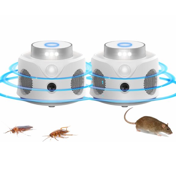 Dr.Shark 360 Smart Ultrasonic Mouse Repellent, 2pc, Smart Detection, 4 Speakers, 9 Flashing Light