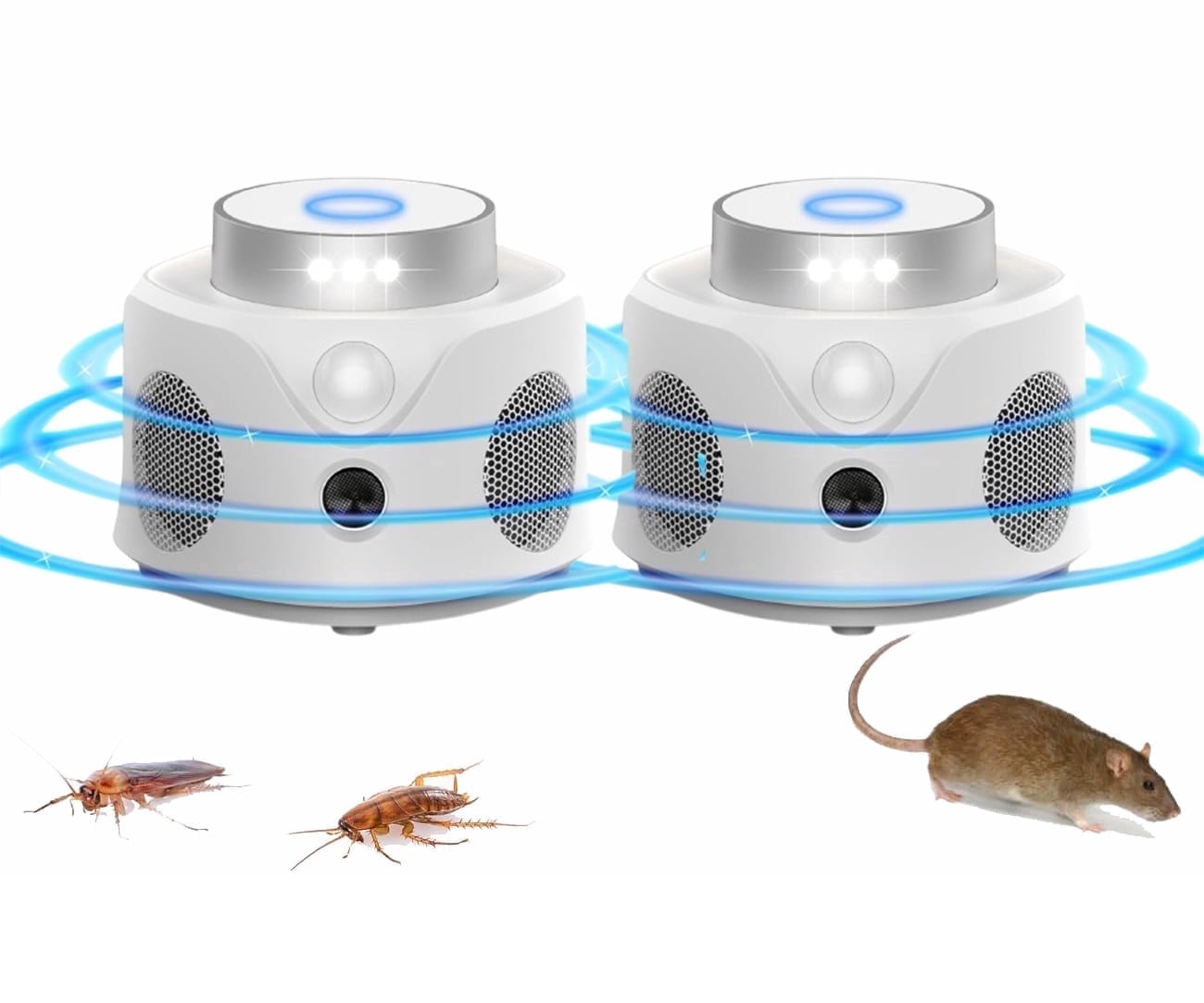Dr.Shark 360° Smart Ultrasonic Mouse Repellent, 2pc, Smart Detection, 4 Speakers, 9 Flashing Light