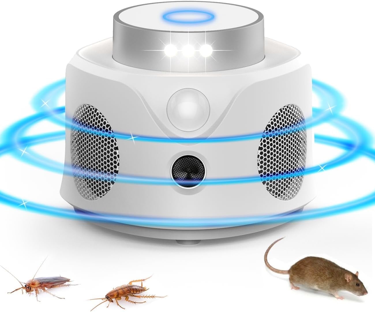 Dr.Shark 360° Smart Ultrasonic Mouse Repellent, Smart Detection, 4 Speakers, 9 Flashing Light, 1pc