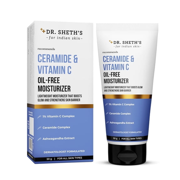 Dr. Sheth's Ceramide & Vitamin C Oil-Free Face Moisturizer | Enhances Glow & Strengthens Skin Barrier | Deeply Hydrates | Lightweight for All Skin Types | 1.76 Oz/50 g