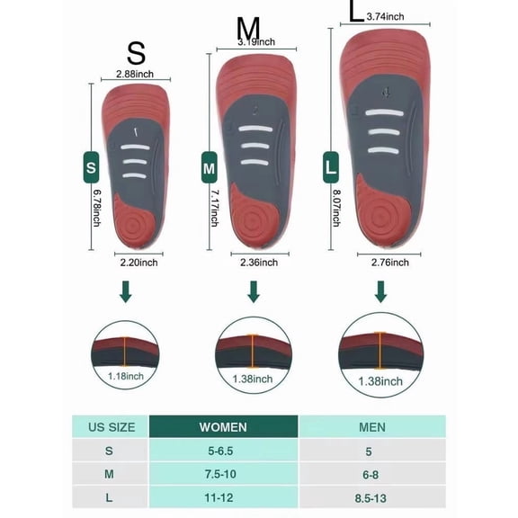 Doctor A-Z Comfort Feet Arch Support, Shoe Insoles , Orthotic PU Memory Foam Insert, Cushioning, and Shock Absorption, Plantar Fasciitis Foot Pain Relief - 9 INCHES