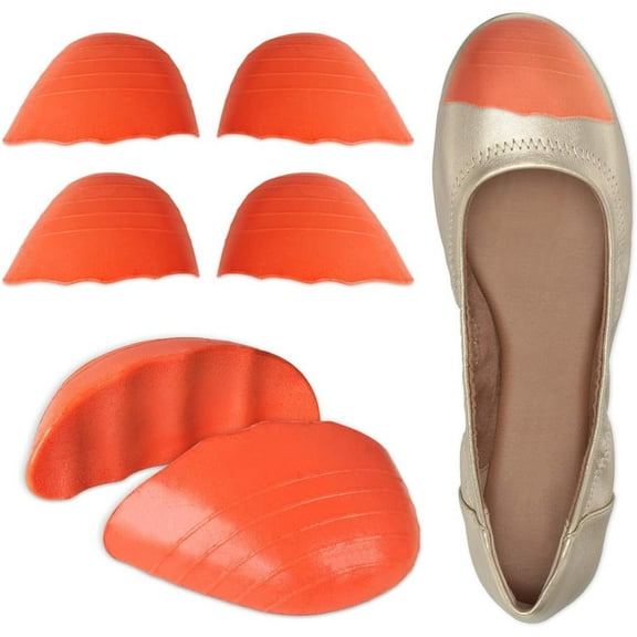 Dr. Shoesert Shoe Filler Inserts for Loose Shoe, Toe Cushion Fillers Make Shoes Fit, Half-Size Insoles for High Heels, Casual, Flats 2 Pairs (Orange - Round)