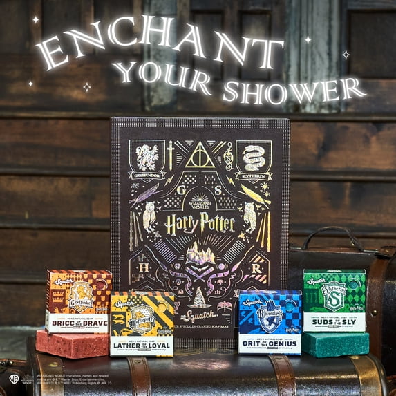 Dr. Squatch Harry Potter Collection with Collector's Box - Men's Natural Bar Soap 4 Pack Bundle and Collector's Box - Body Soap for Men inspired by Gryffindor, Slytherin, Ravenclaw, and Hufflepuff