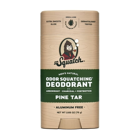 Dr. Squatch Mens Aluminum Free Deodorant, Natural Deodorant for Men, Pine Tar, 2.65 Oz