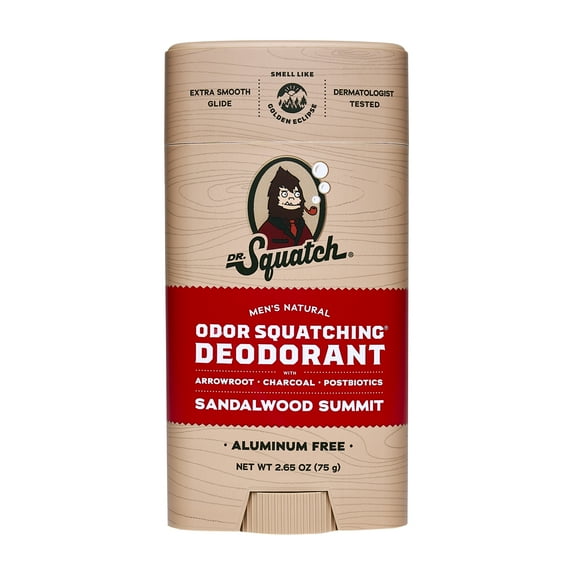 Dr. Squatch Coastal Sandalwood Summit Free Natural Deodorant Stick for Men, 2.65 oz