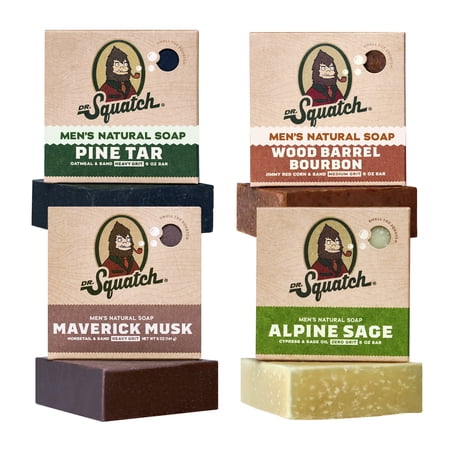 Dr. Squatch Mens Bar Soap Set, Natural Bar Soap for Men, Wood Barrel Bourbon + Pine Tar + Maverick Musk + Alpine Sage, 20 oz, 4 Pack, Mixed