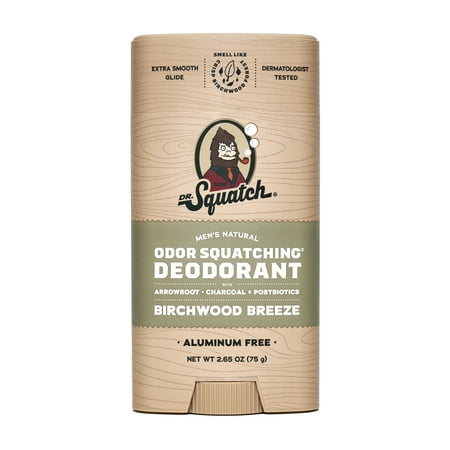 Dr. Squatch Mens Aluminum Free Deodorant, Natural Deodorant for Men, Birchwood Breeze, 2.65 Oz