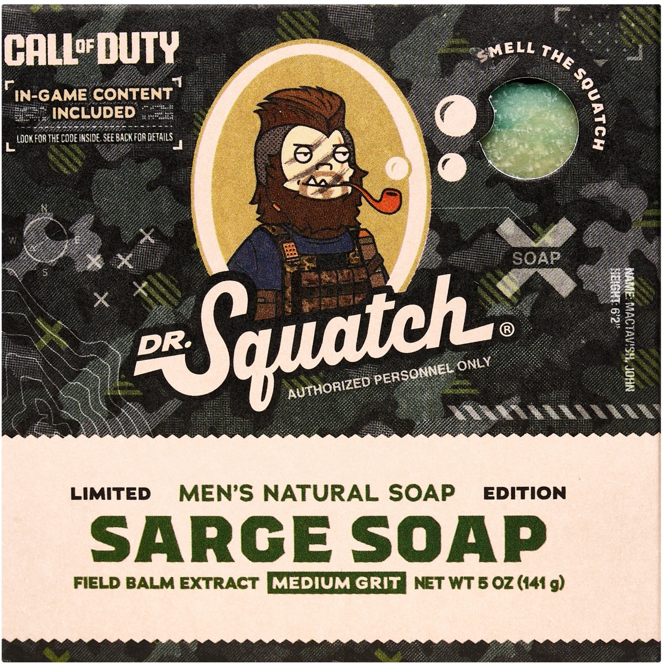 Dr. Squatch Call of Duty Limited Edition Natural Bar Soap for Men, Sarge Scrub, 5 oz