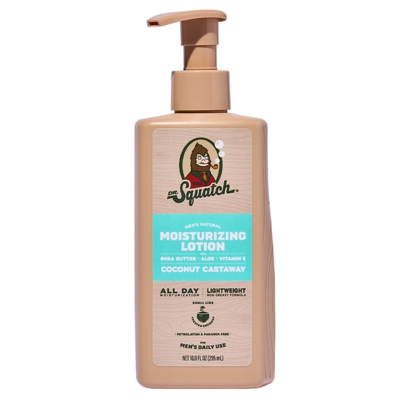 Dr. Squatch Coconut Castaway Natural Moisturizer Hand Lotion & Body Lotion for Men, 10 fl Oz