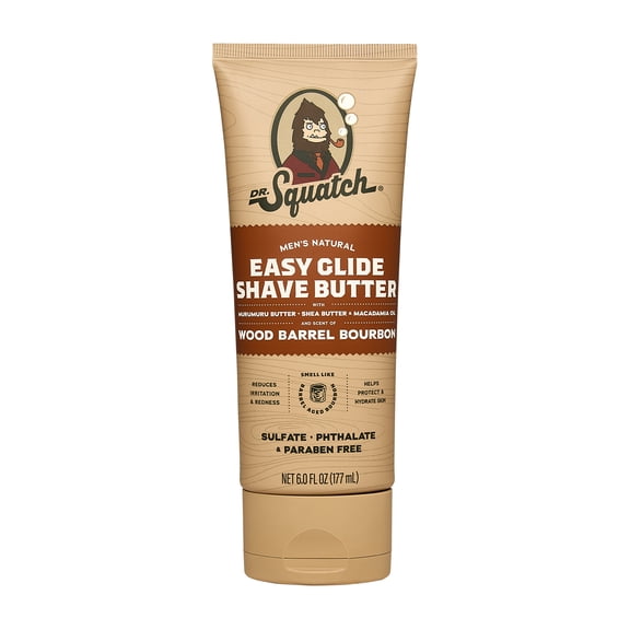Dr. Squatch Mens Moisturizing Shave Butter, Easy Glide Natural Thick & Creamy Shaving Butter for Men, Wood Barrel Bourbon, 6 fl oz