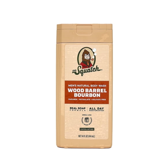 Dr. Squatch Exfoliating Body Wash for Men - All Day Moisture - Wood Barrel Bourbon (14 fl oz)