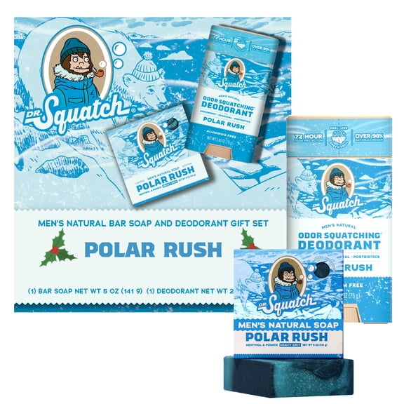 Dr. Squatch Polar Rush Holiday Gifts for Men Natural Bar Soap + Aluminum Free Deodorant (2-Pack)