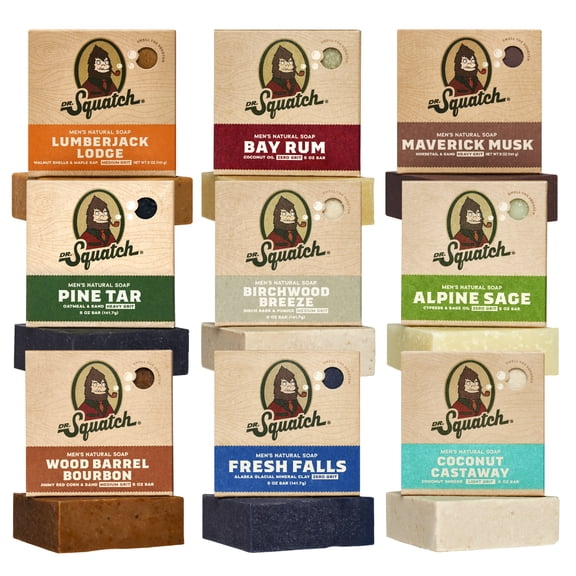 Dr. Squatch Wood Barrel Bourbon Holiday Gifts for Men Natural Bar Soap + Aluminum Free Deodorant (2-Pack)