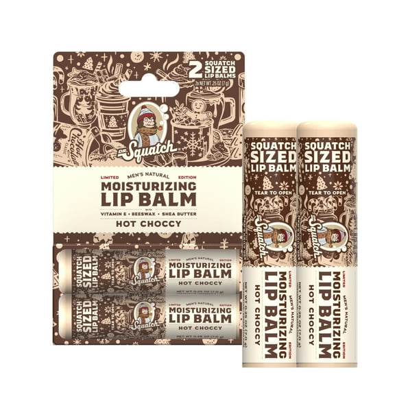 Dr. Squatch Hot Choccy Limited Edition Natural Lip Balm for Men, 0.25 oz, 2pk