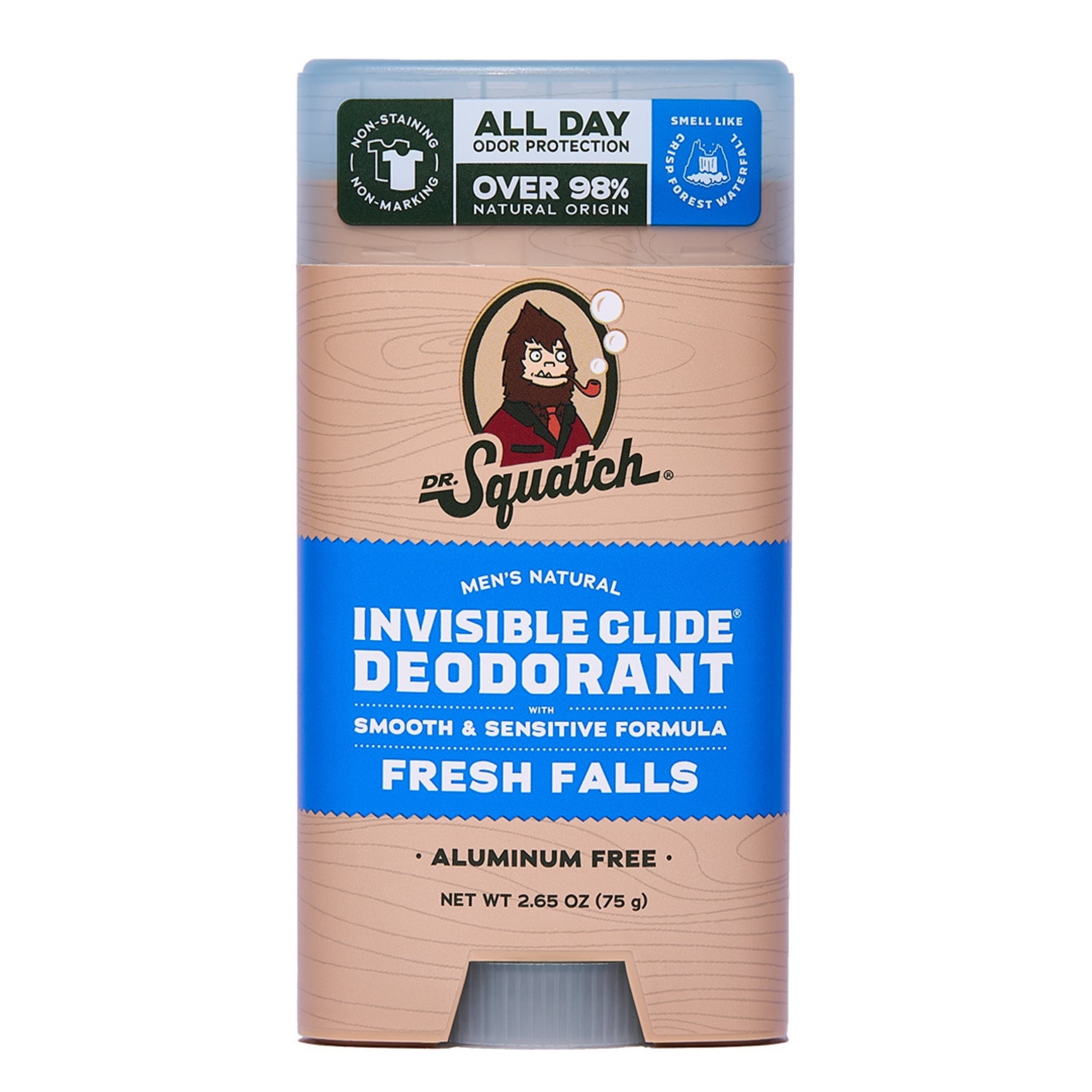 Dr. Squatch Mens Invisible Glide Deodorant Stick, Natural Aluminum