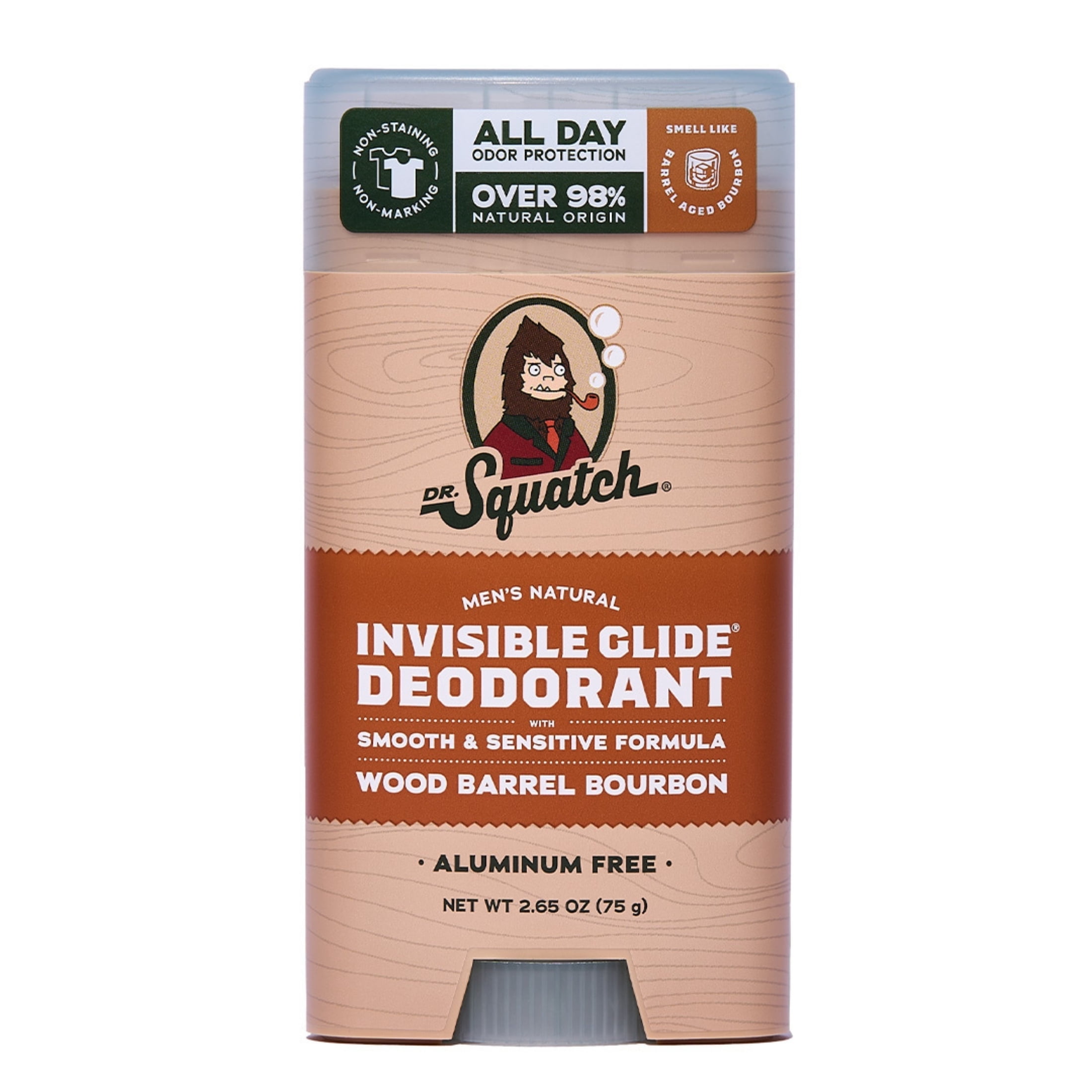 Dr. Squatch Mens Invisible Glide Deodorant Stick, Natural Aluminum