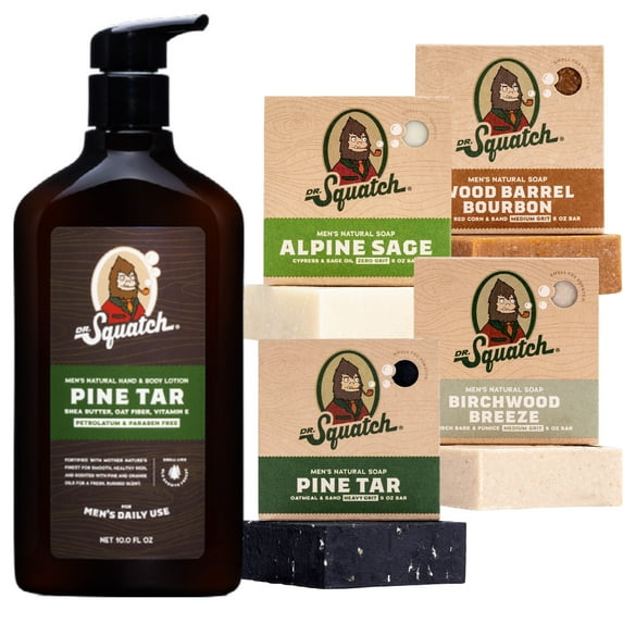 Dr. Squatch Lotion and Soap Pack - Moisturizing, 5 Piece Set Includes 4 Bar Soaps and 1 Lotion