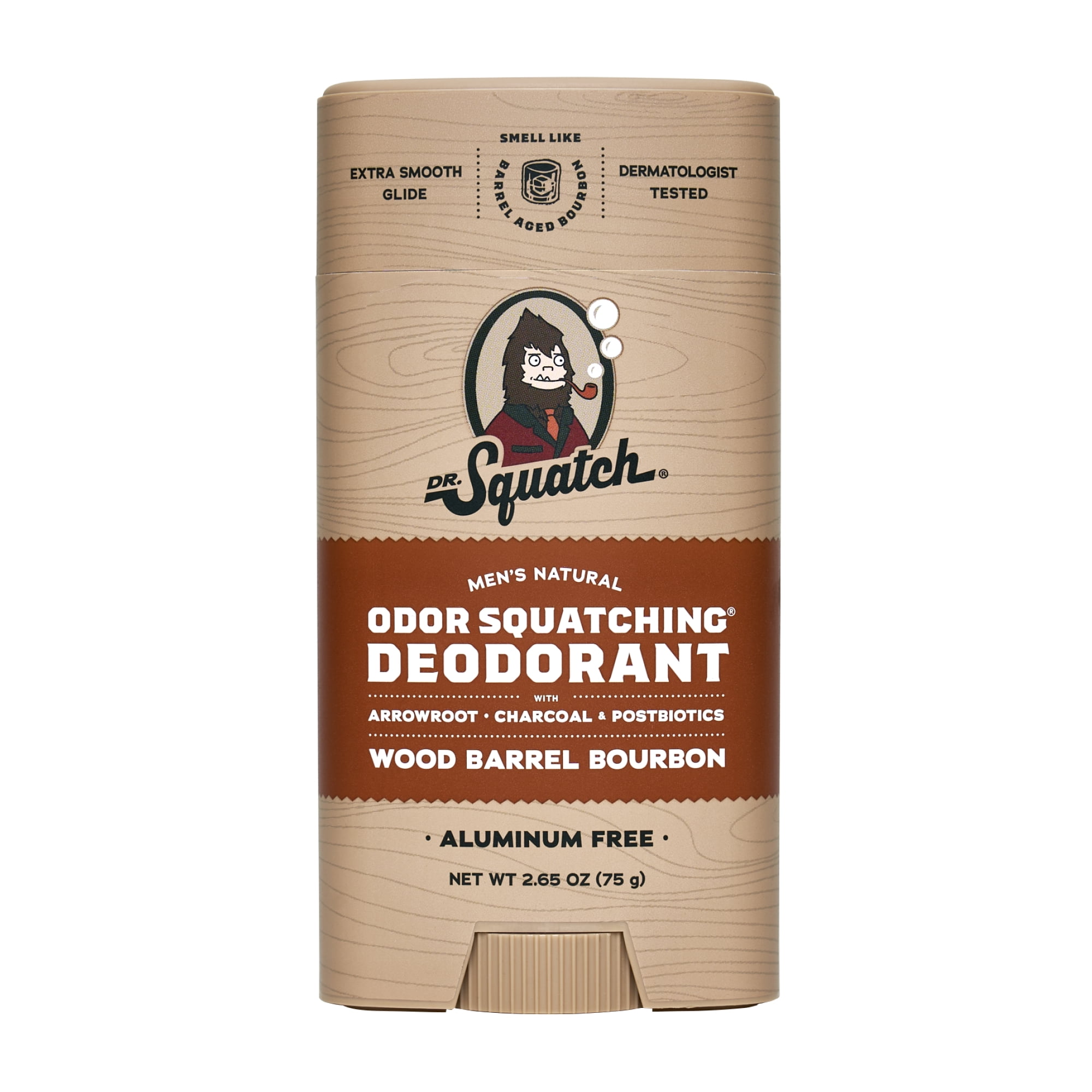 Dr. Squatch Wood Barrel Bourbon Natural Deodorant Aluminum Free Deodorant for Men, 2.65 Oz