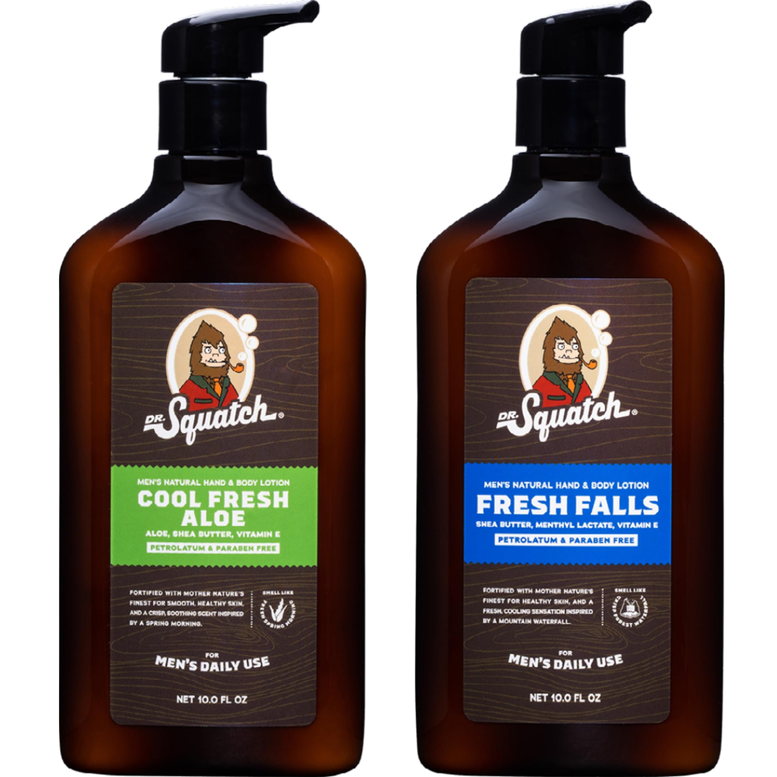 Dr. Squatch Men's Natural STF9Lotion Non-Greasy Men's Lotion - moisturization hand and body lotion - Made with Shea Butter, Coconut Oil, and Vitamin E - Cool Fresh Aloe and Fresh Falls (2 Pk)