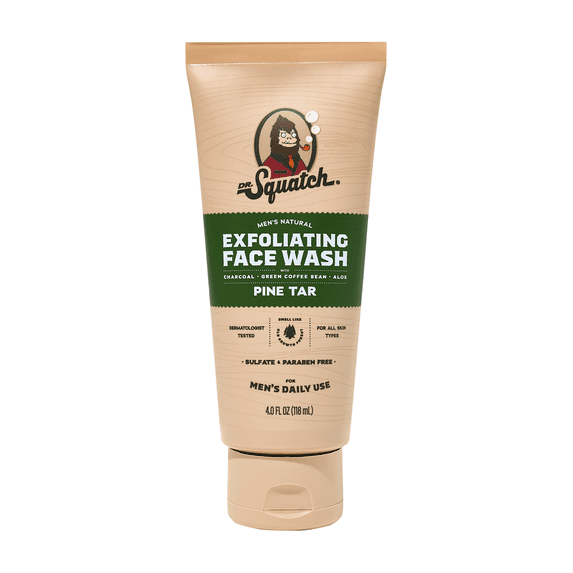 Dr. Squatch Mens Natural Exfoliating Face Wash, Paraben & Sulfate Free Face Wash for Men Pine Tar, 4 fl Oz"