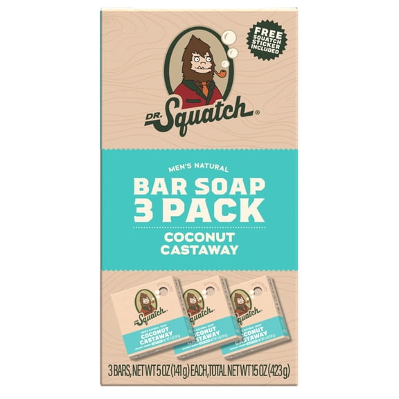 Dr. Squatch Men's Soap, Natural Bar Soap for Men, Cold Process, Gifts for Men, Coconut Castaway, 5 oz, 3-Pack