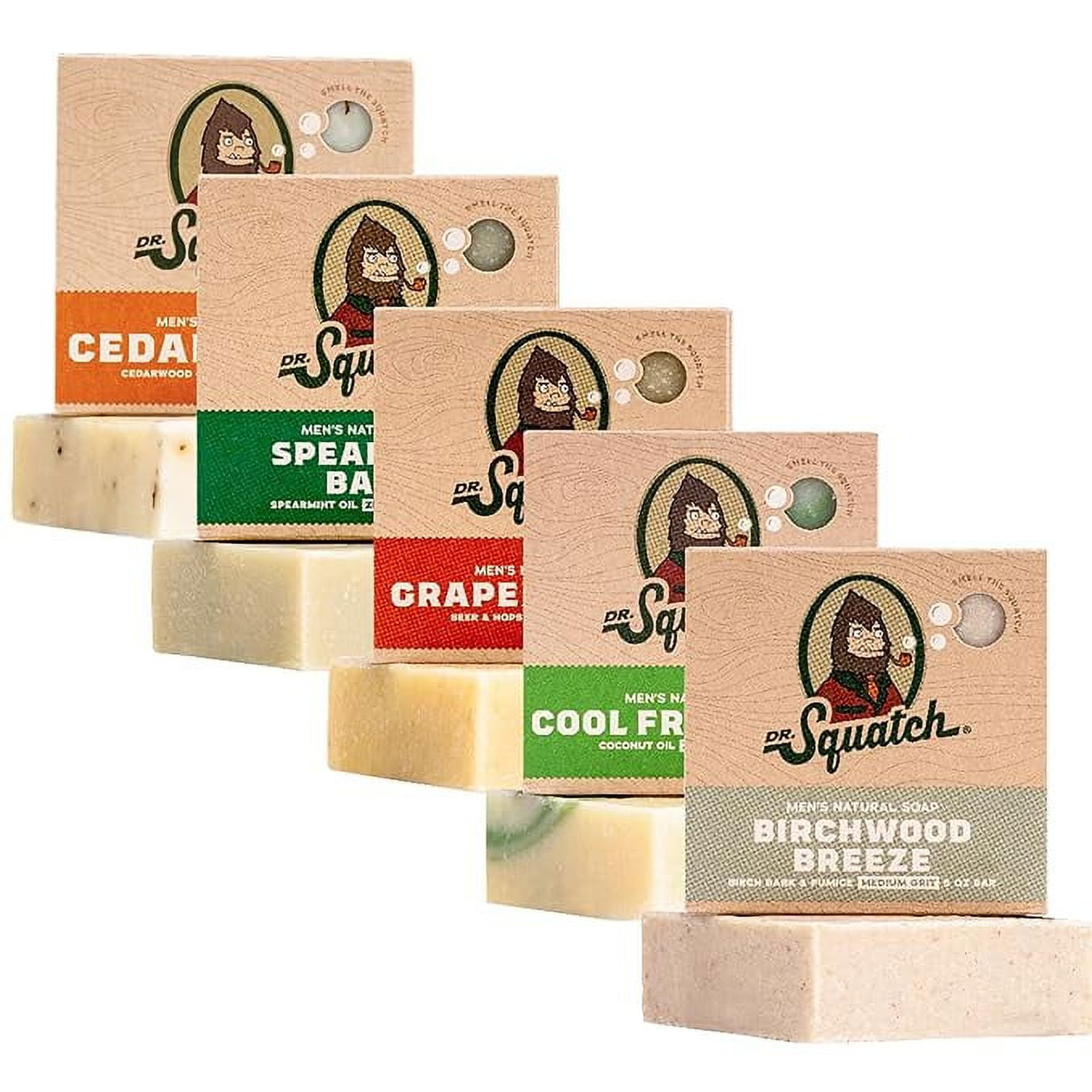 Dr. Squatch Natural Bar Soap for Men - Gift Set (5 Bars) - Birchwood Breeze, Cedar Citrus, Grapefruit IPA Cold Pressed Beer Soap, Spearmint Basil, Cool Fresh Aloe