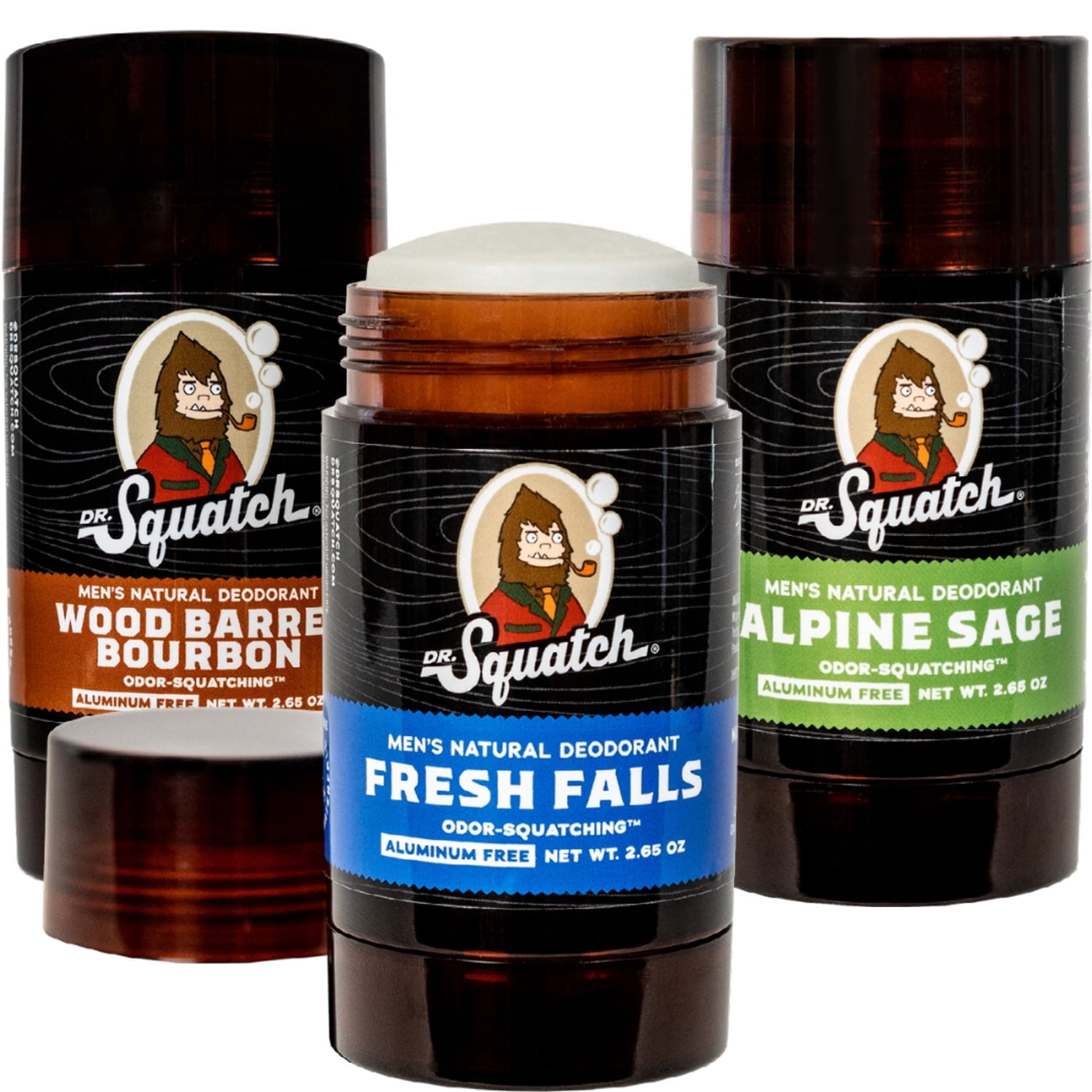 Dr. Squatch Natural Deodorant Alpine Sage, Wood Barrel Bourbon, and Fresh Falls (2.65 oz, 3 Pack)