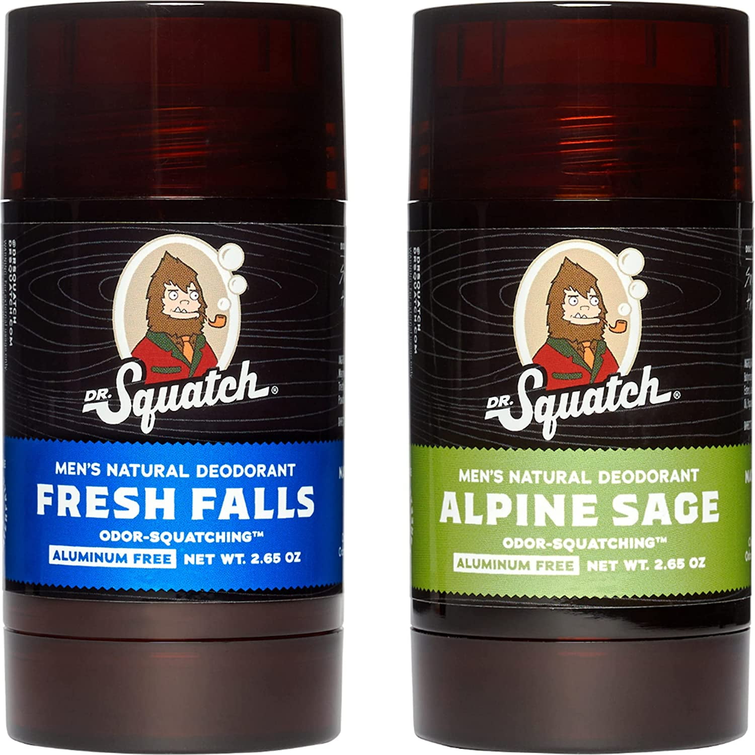 Dr. Squatch Natural Deodorant for Men Odor-Squatching Men's Deodorant  Aluminum Free - Alpine Sage + Fresh Falls (2.65 oz, 2 Pack)