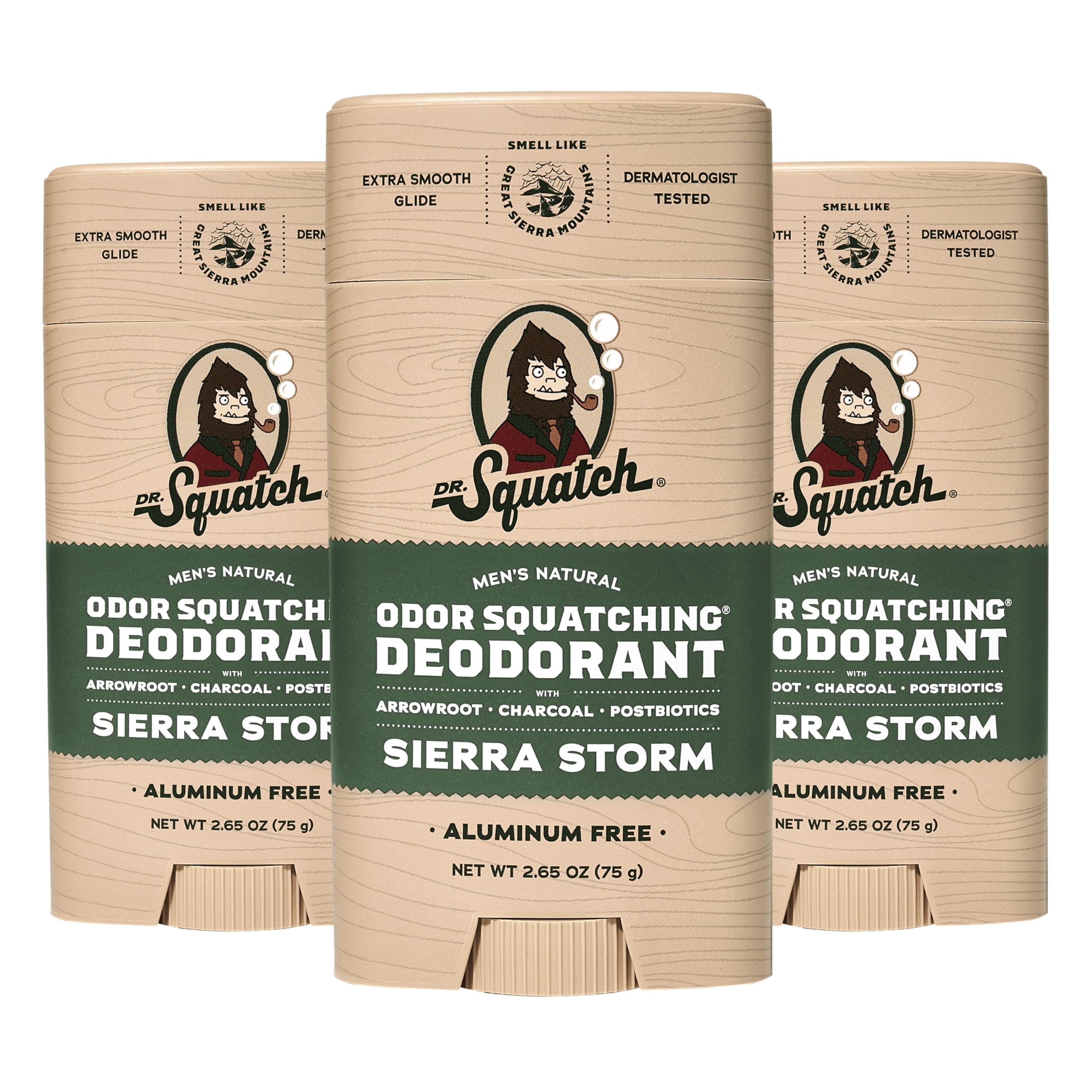 Dr. Squatch Natural Deodorant for Men - Sierra Storm Smells Like Giant Mountain Sequoias - Odor-Squatching Men's Deodorant Aluminum Free (2.65 oz, 3 Pack)