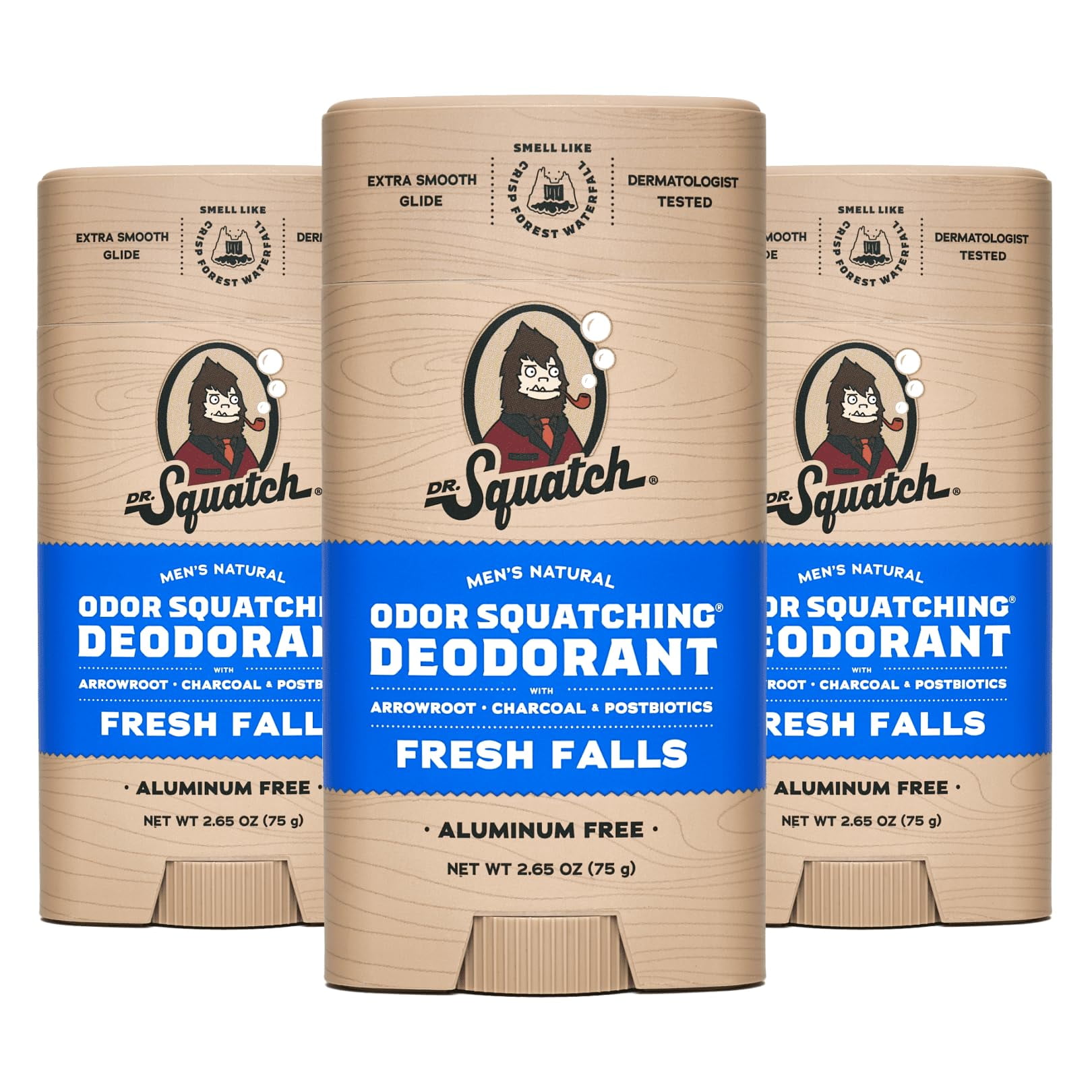 Dr. Squatch Natural Deodorant for Men 3 Pack Fresh Falls Odor-Squatching Men's Deodorant Aluminum Free (2.65 oz, 3 Pack)