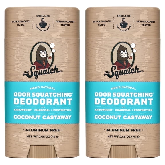 Dr. Squatch Natural Men's Deodorant - Aluminum Free - Coconut Castaway (2.65 oz, 2-Pack)