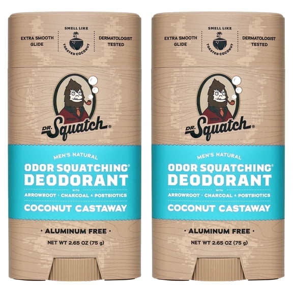 Dr. Squatch Natural Men's Deodorant - Aluminum Free - Coconut Castaway (2.65 oz, 2-Pack)