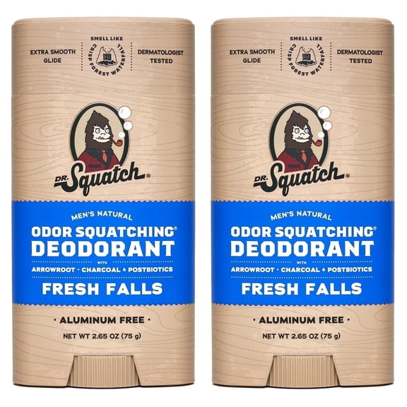 Dr. Squatch Natural Deodorant for Men - Aluminum Free - Fresh Falls (2.65 oz, 2-Pack)