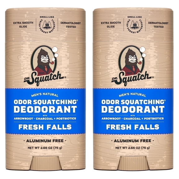 Dr. Squatch Natural Men's Deodorant - Aluminum Free - Fresh Falls (2.65 oz, 2-Pack)