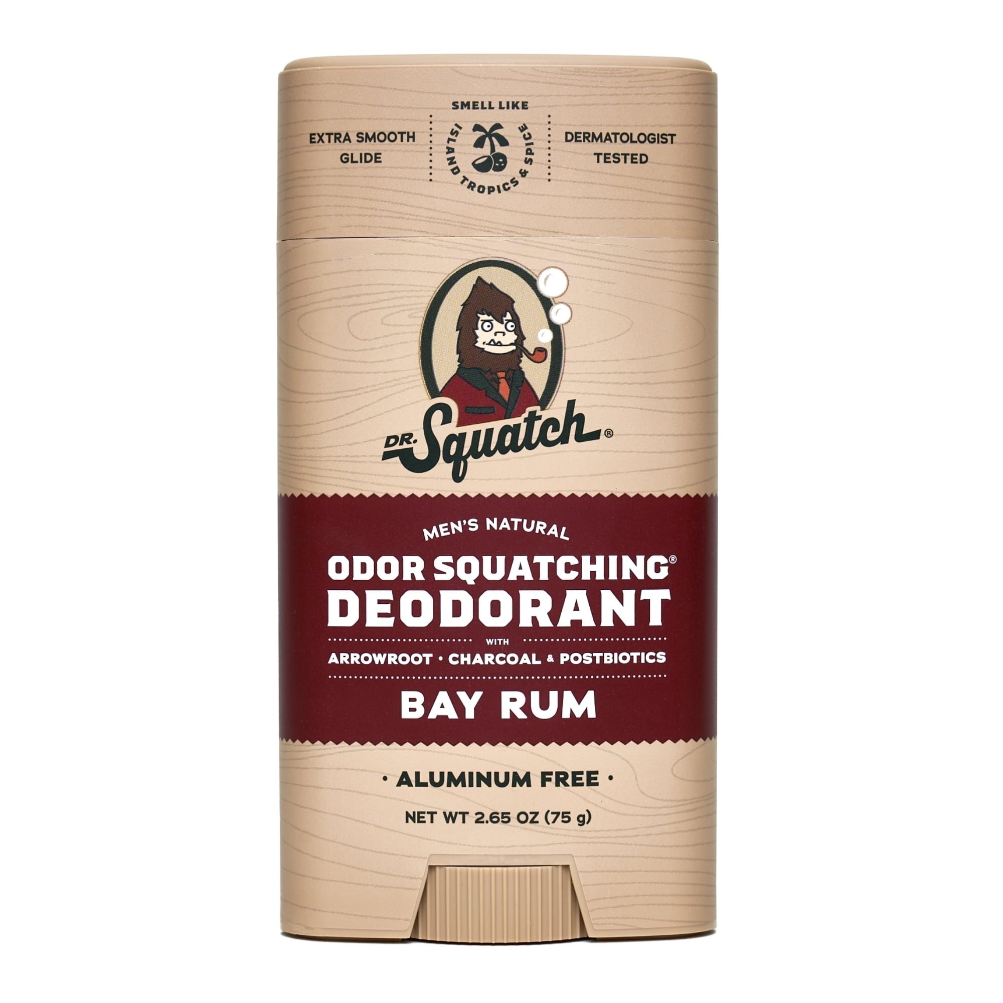 Dr. Squatch Bay Rum Natural Deodorant for Men, 2.65 oz