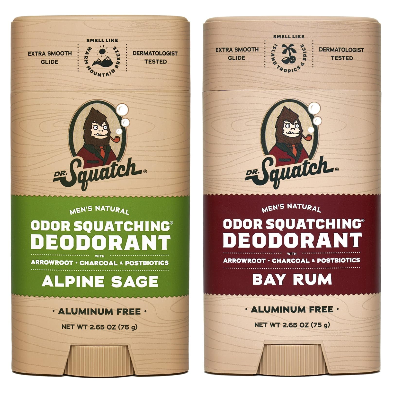 Dr. Squatch Natural Deodorant for Men - Odor-Squatching Aluminum Free - Alpine Sage & Bay Rum (2.65 oz, 2-Pack)