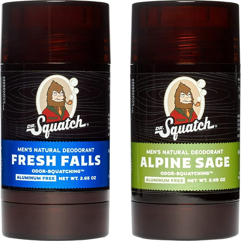 Dr. Squatch Natural Deodorant for Men Odor-Squatching Men\'s Deodorant  Aluminum Free - Alpine Sage + Fresh Falls (2.65 oz, 2 Pack)
