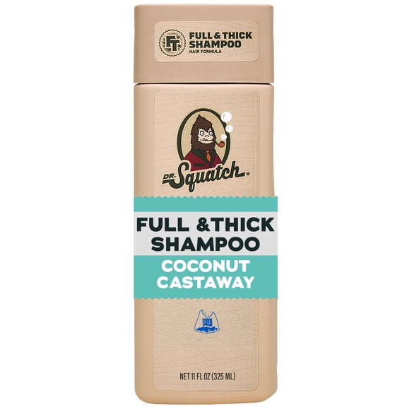 Dr. Squatch Full & Thick Mens Hydrating Shampoo, Thickening Natural Sulfate Free Shampoo for Men, Coconut Castaway, 11 fl Oz