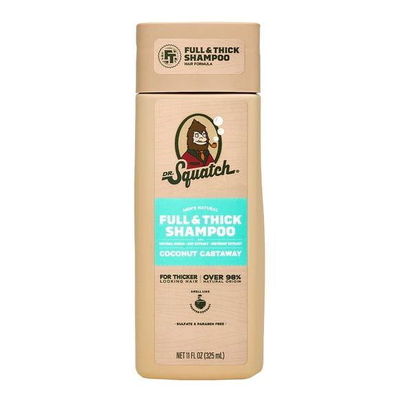 Dr. Squatch Natural Full and Thick Shampoo, Coconut Castaway, 11 fl oz