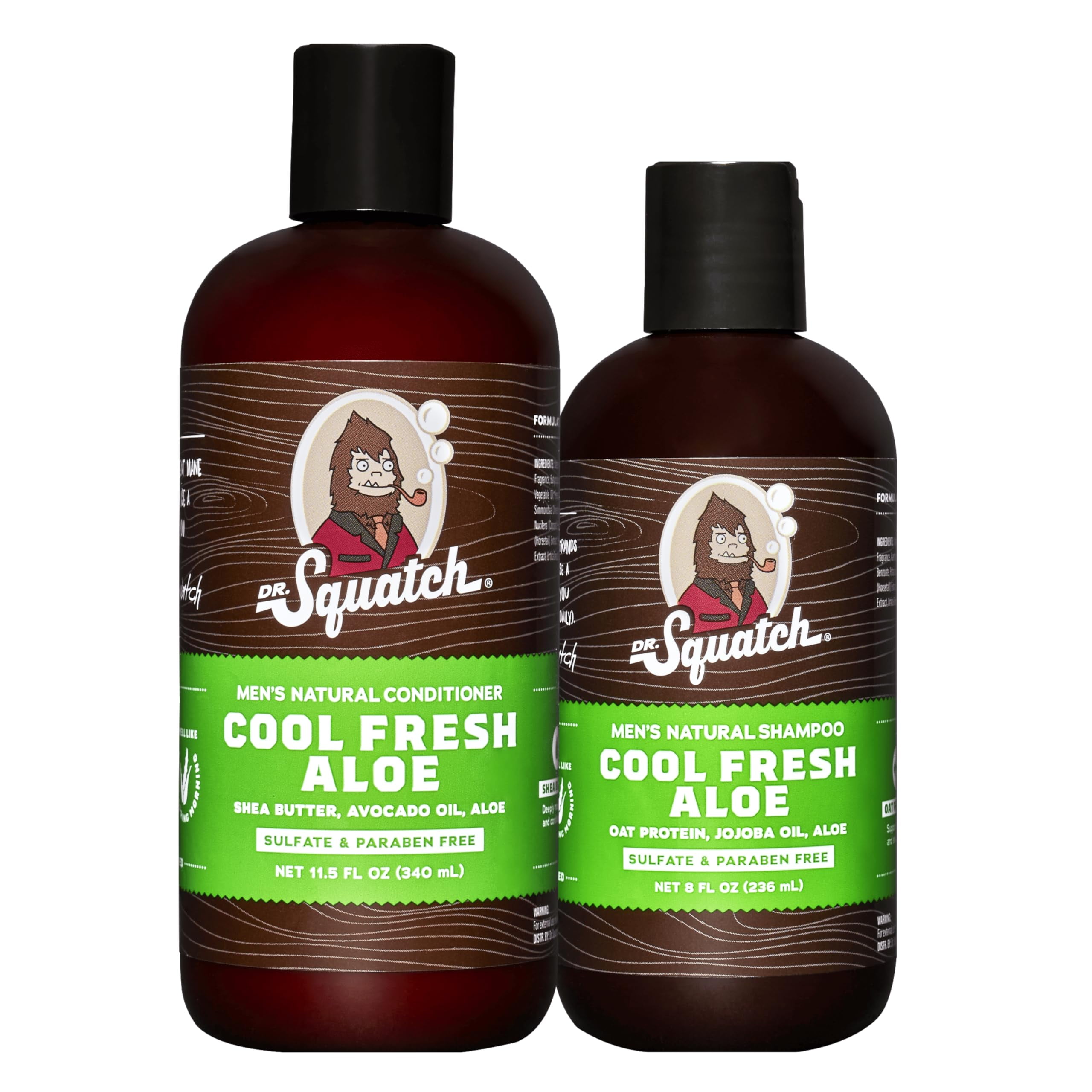 Dr. Squatch Natural Hair BDF32 Bundle for Men - Healthy, Full Looking Hair - Cool Fresh Aloe Shampoo (8 fl oz), Cool Fresh Aloe Conditioner (11.5 fl oz)