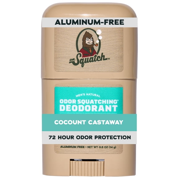 Dr. Squatch Mens Aluminum Free Deodorant, Natural Deodorant for Men Mini, Coconut Castaway, 0.5 oz