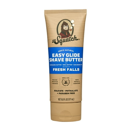 Dr. Squatch Mens Moisturizing Shave Butter, Easy Glide Natural Thick & Creamy Shaving Butter for Men, Fresh Falls, 6 fl Oz