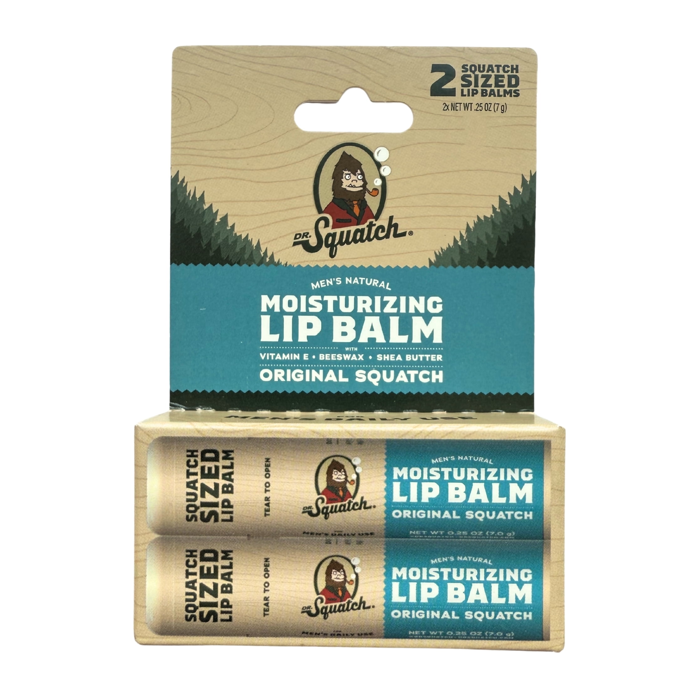 Dr. Squatch Moisturizing Lip Balms, Natural Lip Moisturizer Butter for Men Lip Care, Original Mint, 0.25 Oz, 2 Pack