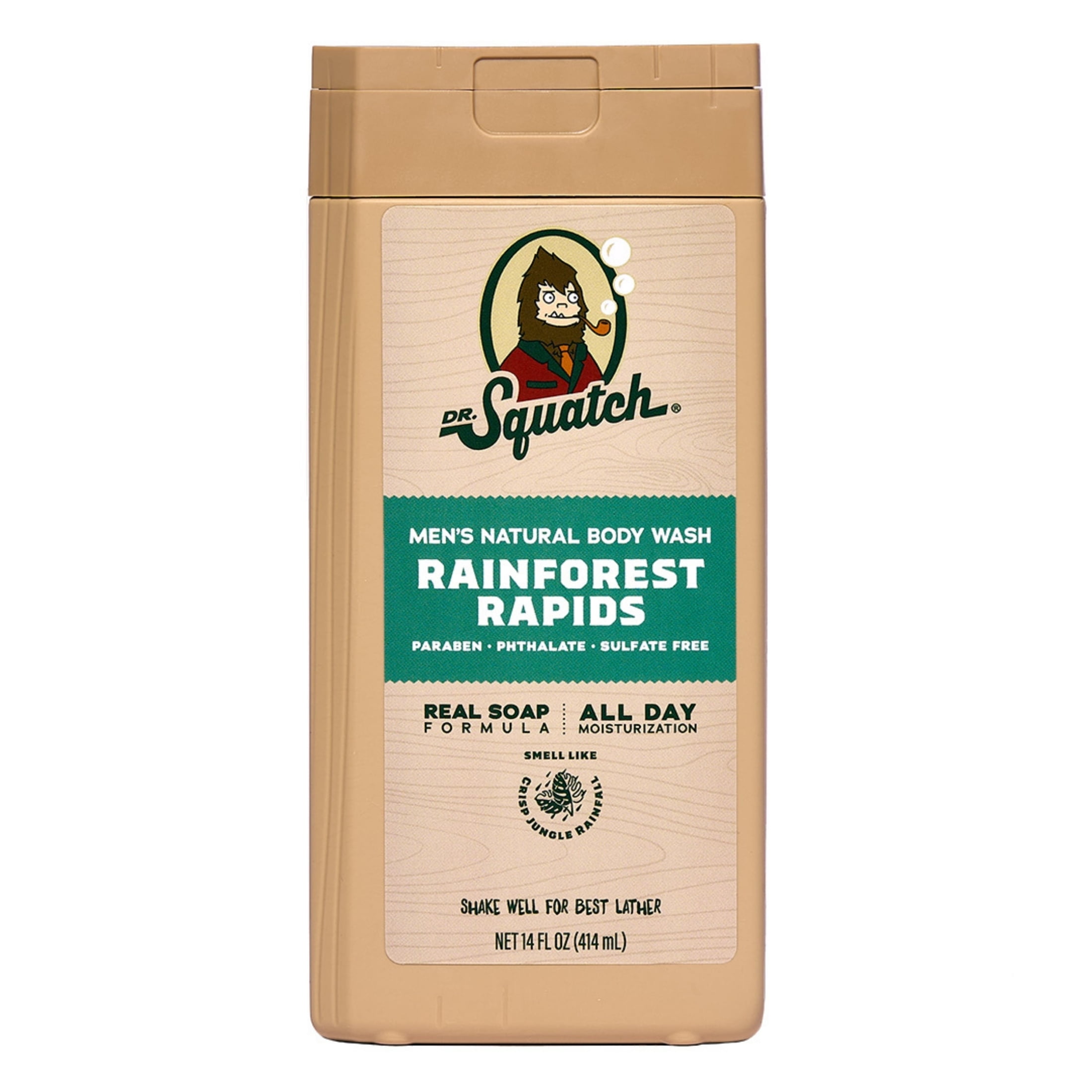 Dr. Squatch Mens Natural Body Wash, Sulfate Free Moisturizing Body Wash for men, Rainforest Rapids, 14 fl Oz