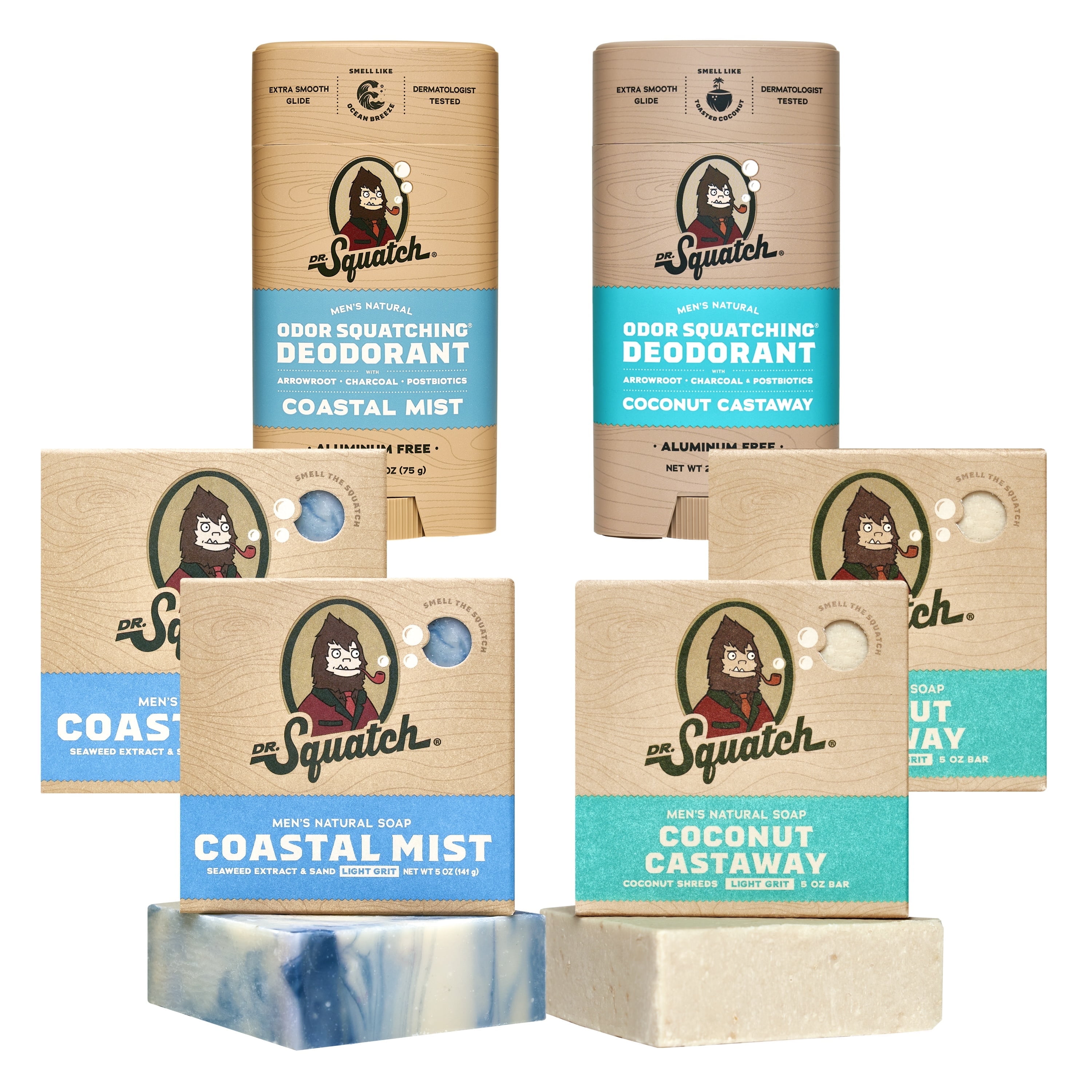 Dr. Squatch Soap and Deodorant Variety Pack - Coconut Castaway and Coastal Mist