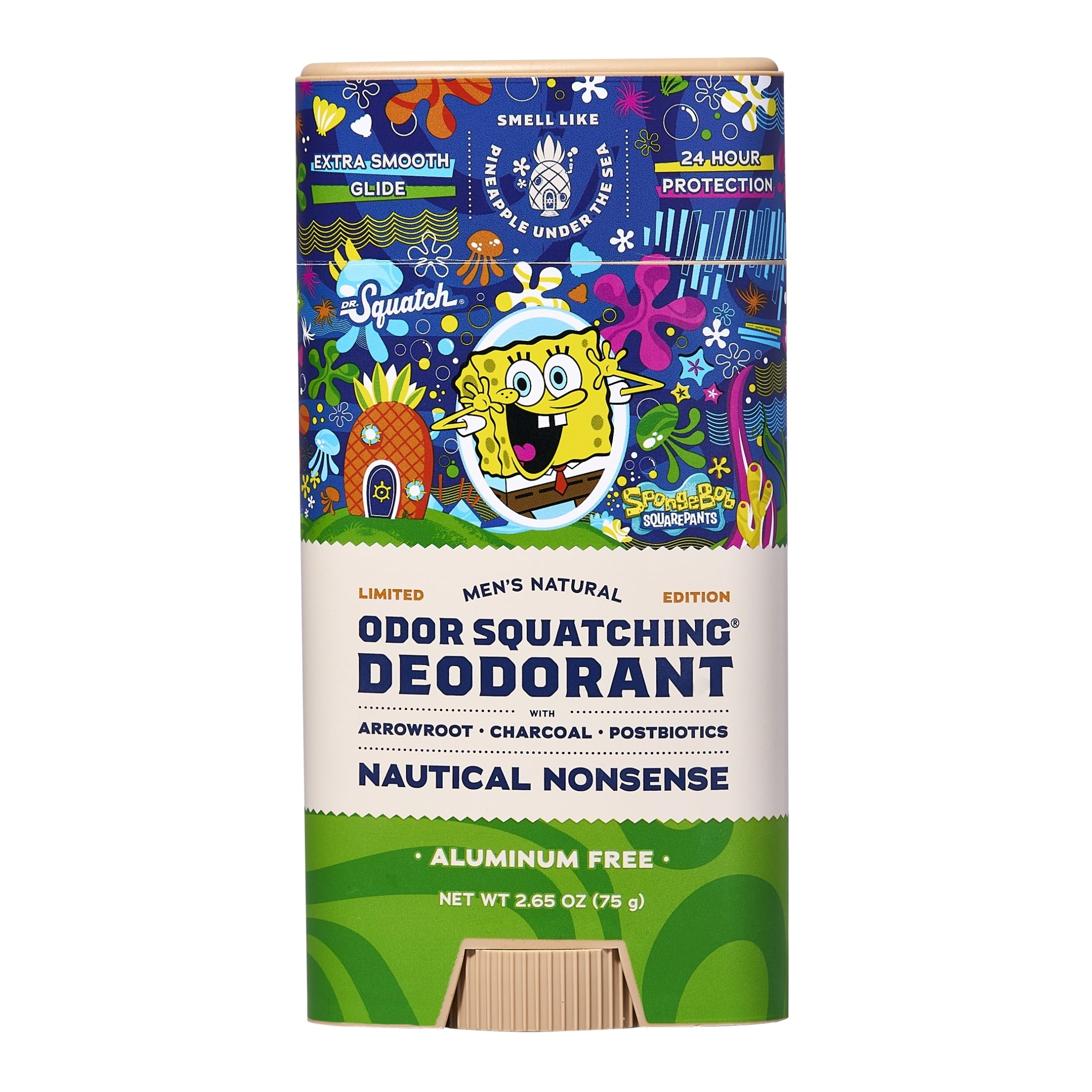 Dr. Squatch SpongeBob SquarePants Limited Edition Aluminum Free Natural Deodorant Stick, Nautical Nonsense, 2.65 oz