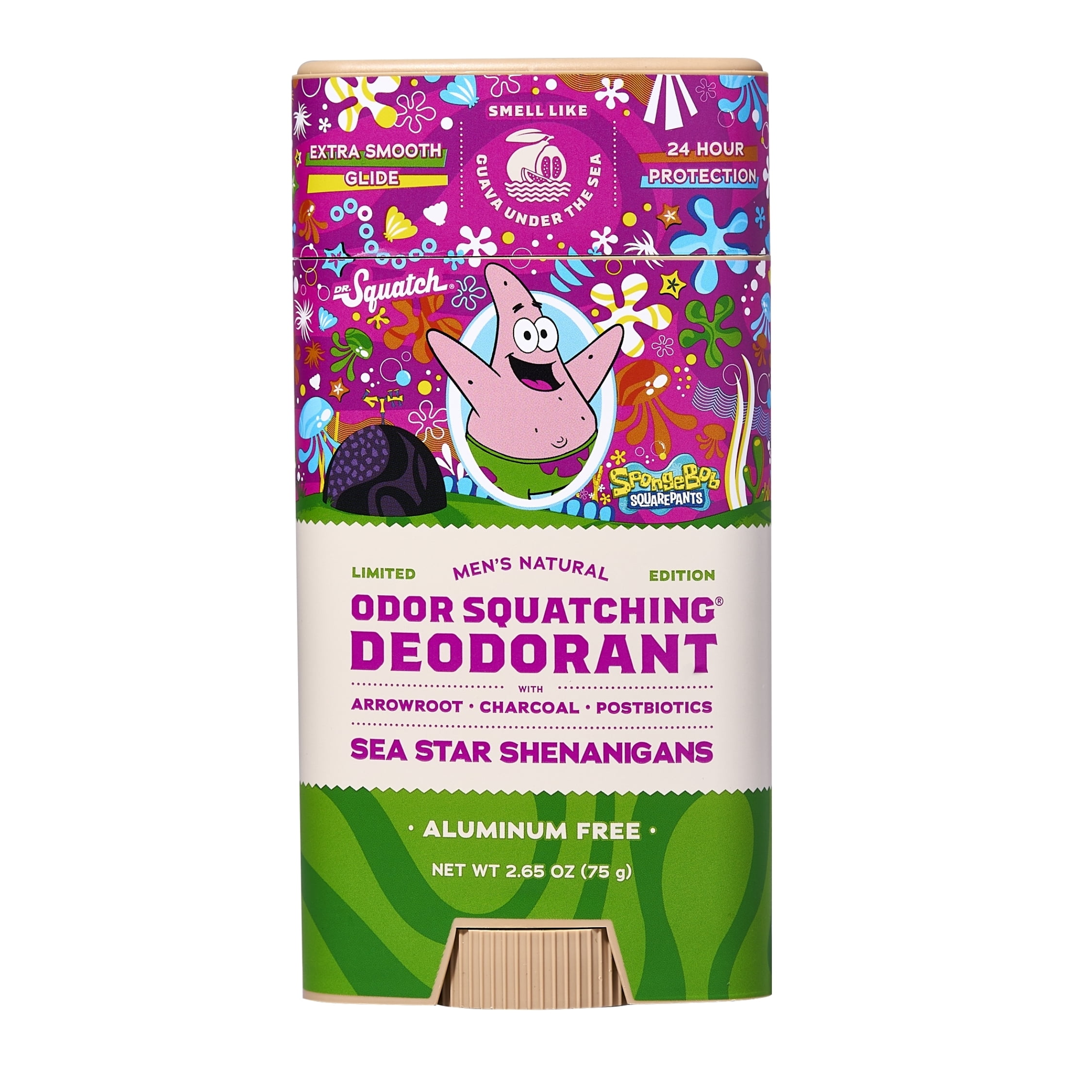Dr. Squatch SpongeBob SquarePants Limited Edition Aluminum Free Natural Deodorant Stick, Sea Star Shenanigans, 2.65 oz